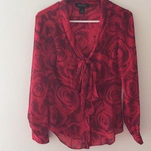 Red button down tie shirt